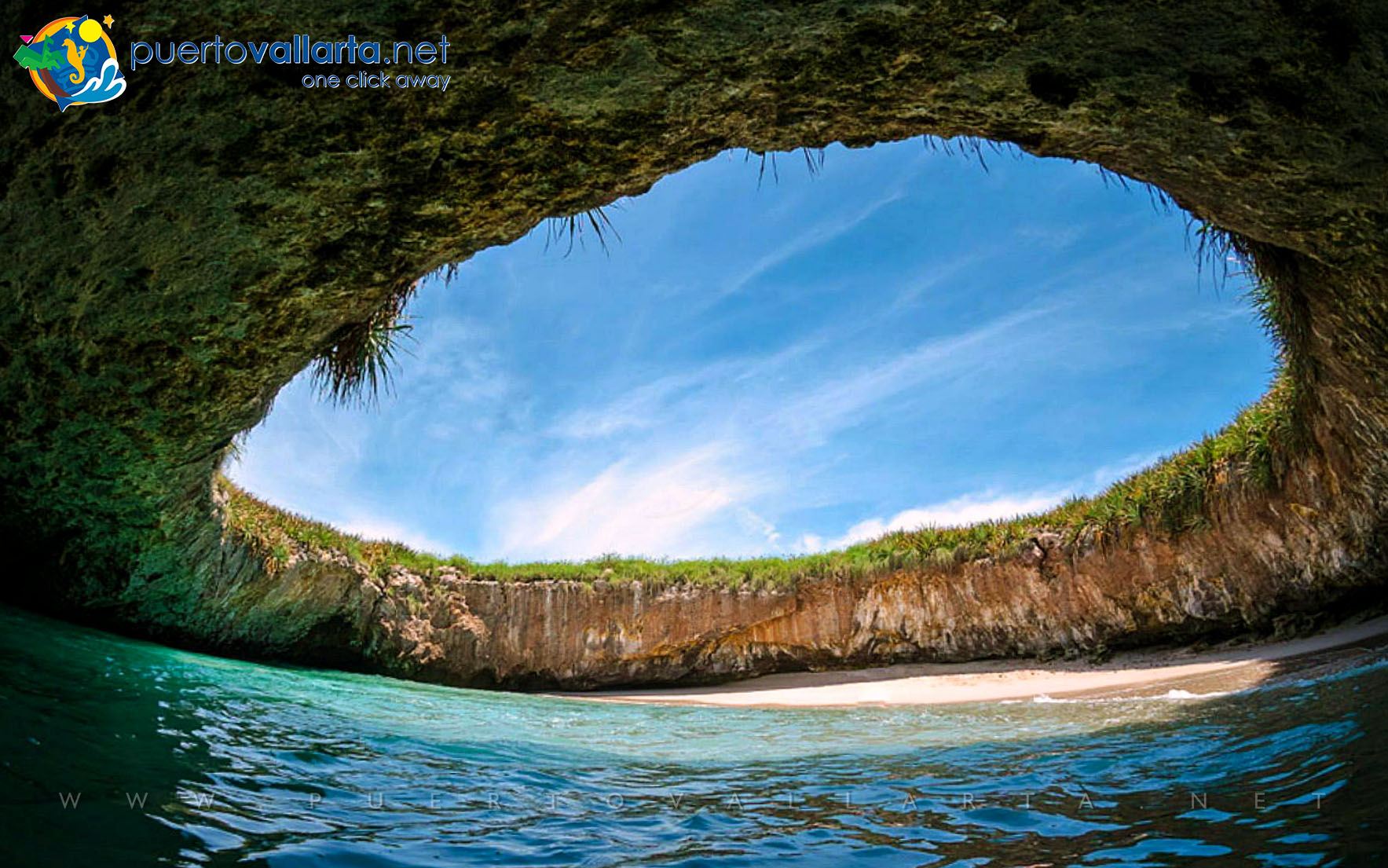 Hidden Beach (Lover's Beach) seen from the tunnel, Marietas Islands, Nayarit, Mexico