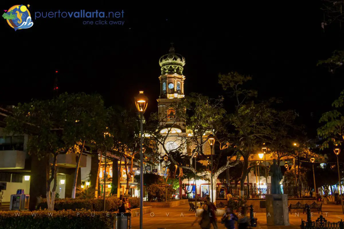 Our Lady of Guadalupe Cathedral and the Main Square in downtown Puerto Vallarta