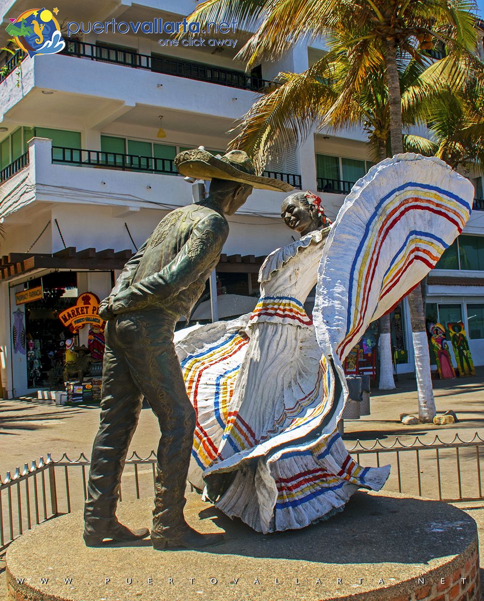 (Vallarta Dancers) Mariachi Monument on the Vallarta Malecon