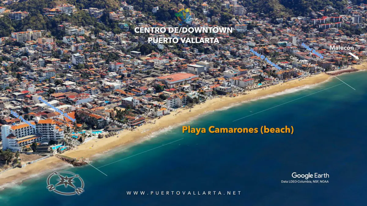 Playa Camarones en el Centro de Puerto Vallarta (Mapa)