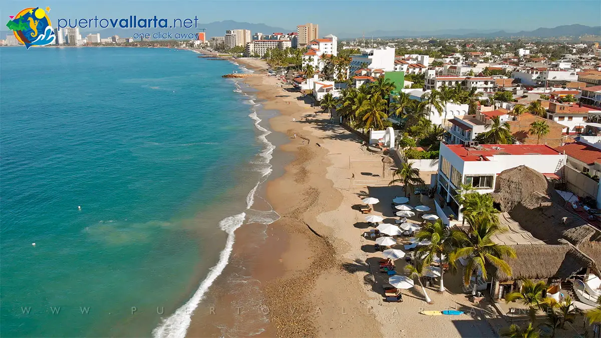 Camarones Beach looking north, downtown Puerto Vallarta Mexico