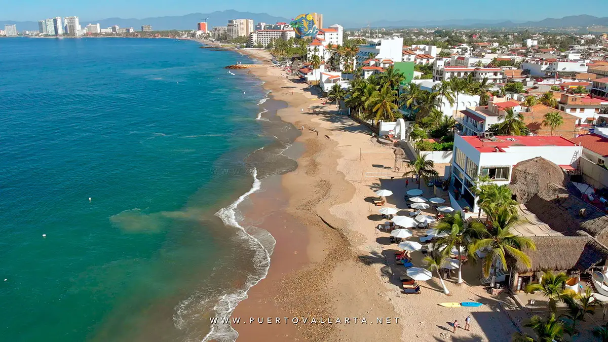 Camarones Beach looking north, downtown Puerto Vallarta