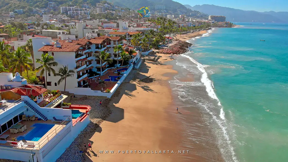 Northern end of Camarones Beach looking south, downtown Puerto Vallarta