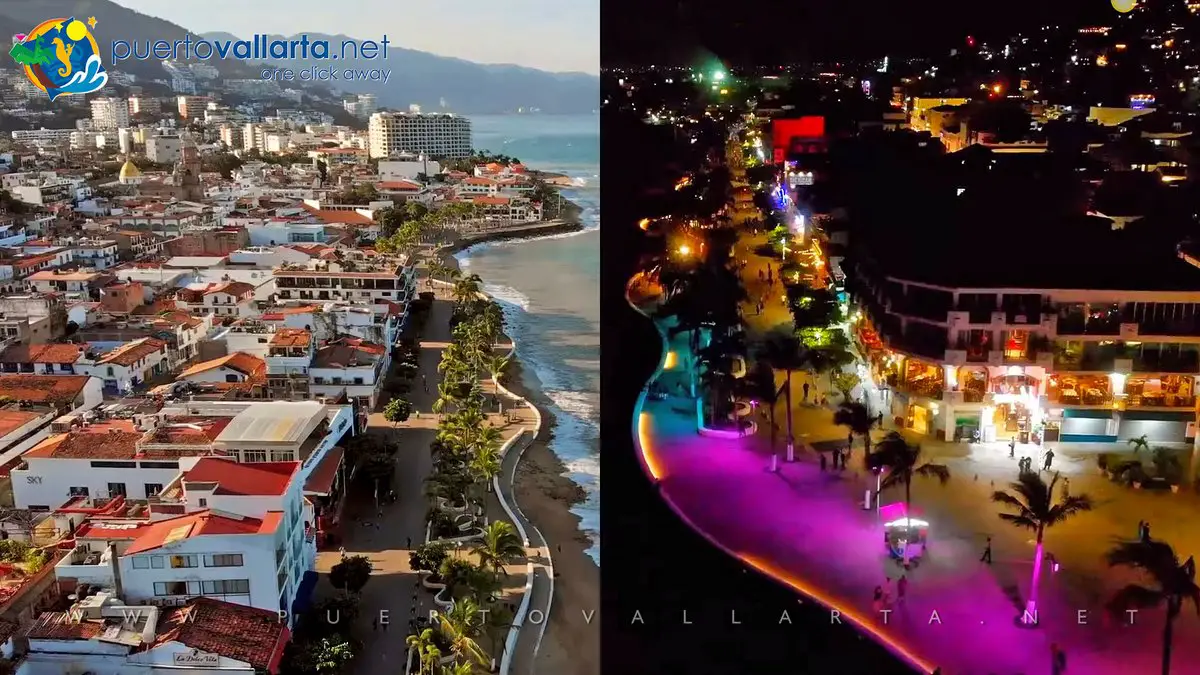 Downtown Puerto Vallarta Malecon day & night