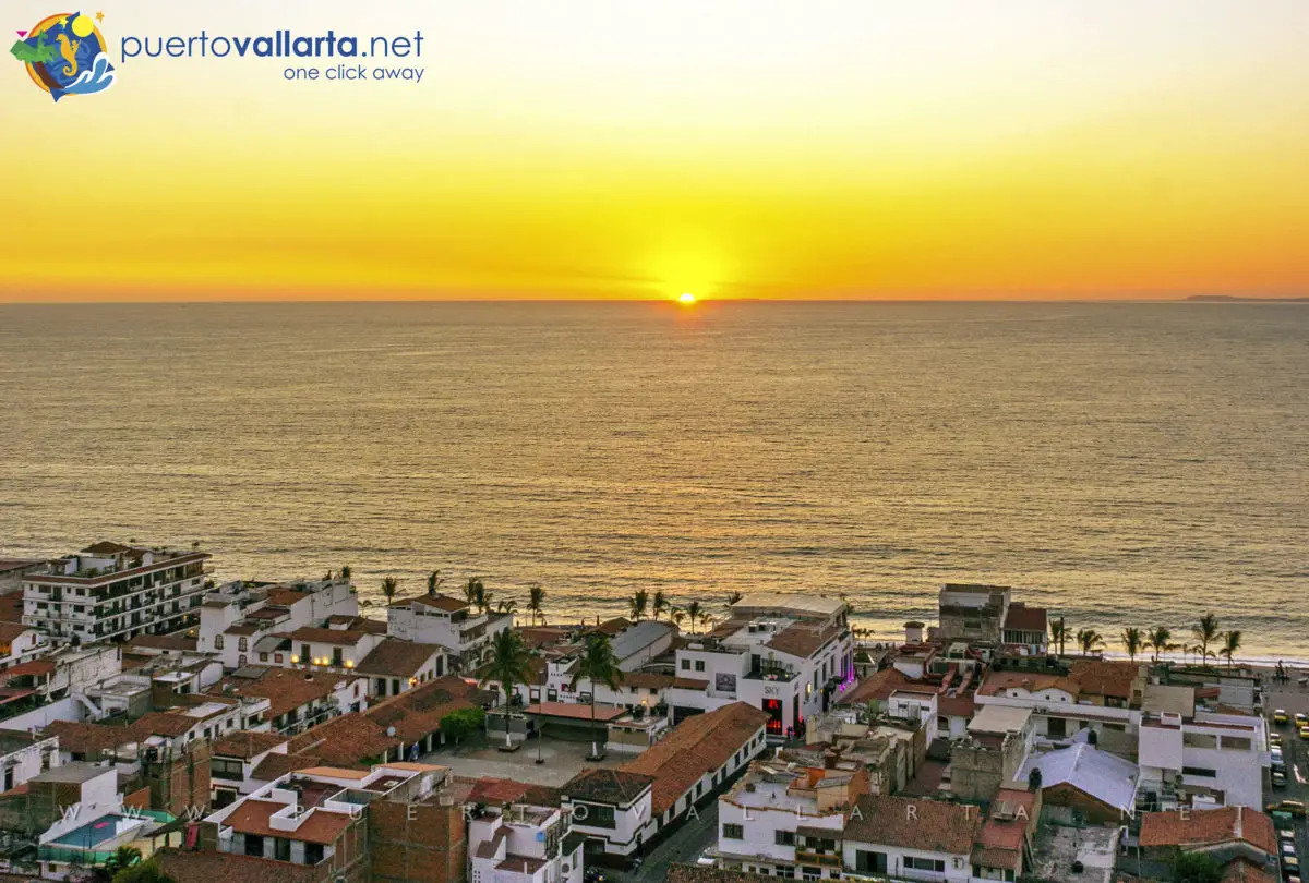 Sunset and panoramic view from El Panorama Restaurant, downtown Puerto Vallarta