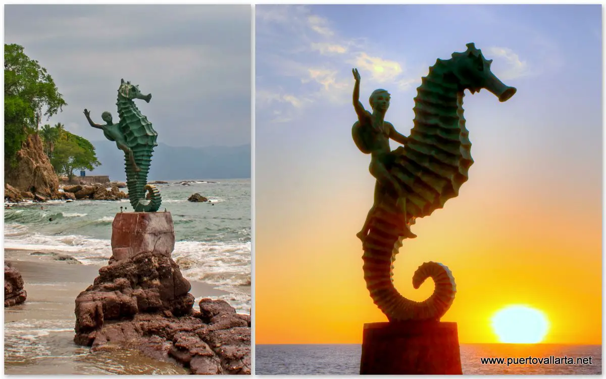 Two seahorse statues in Puerto Vallarta