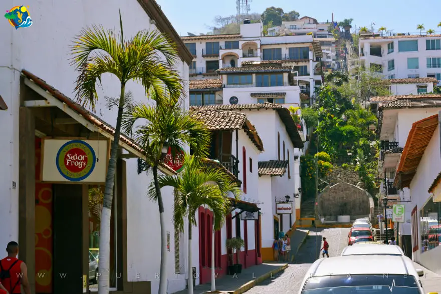Galeana Street Downtown Puerto Vallarta looking to the hill