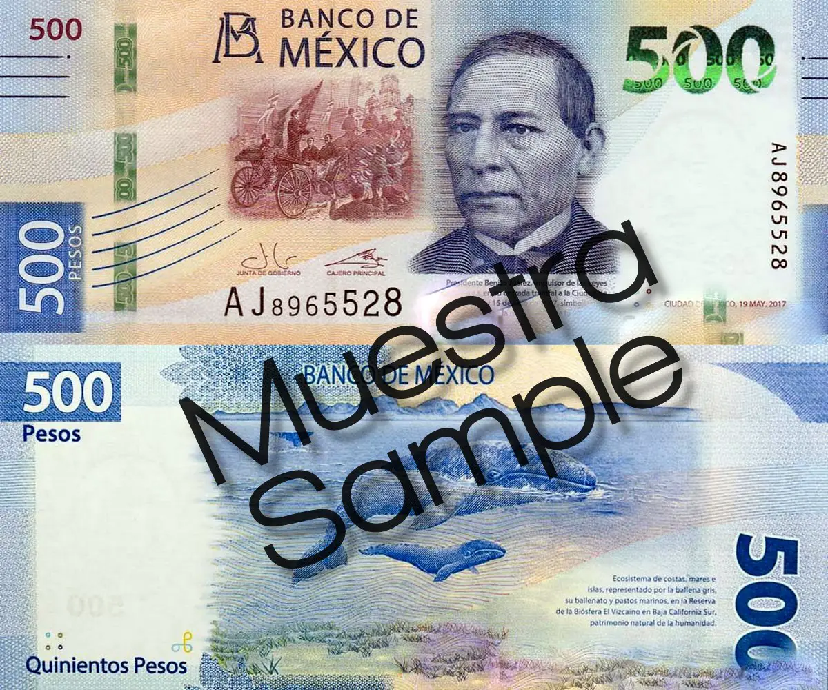 Front of the Mexican 500 peso bill