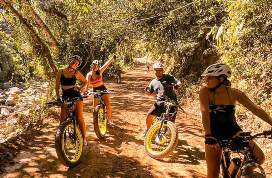 Mountain bikers riding a forest trail near Puerto Vallarta