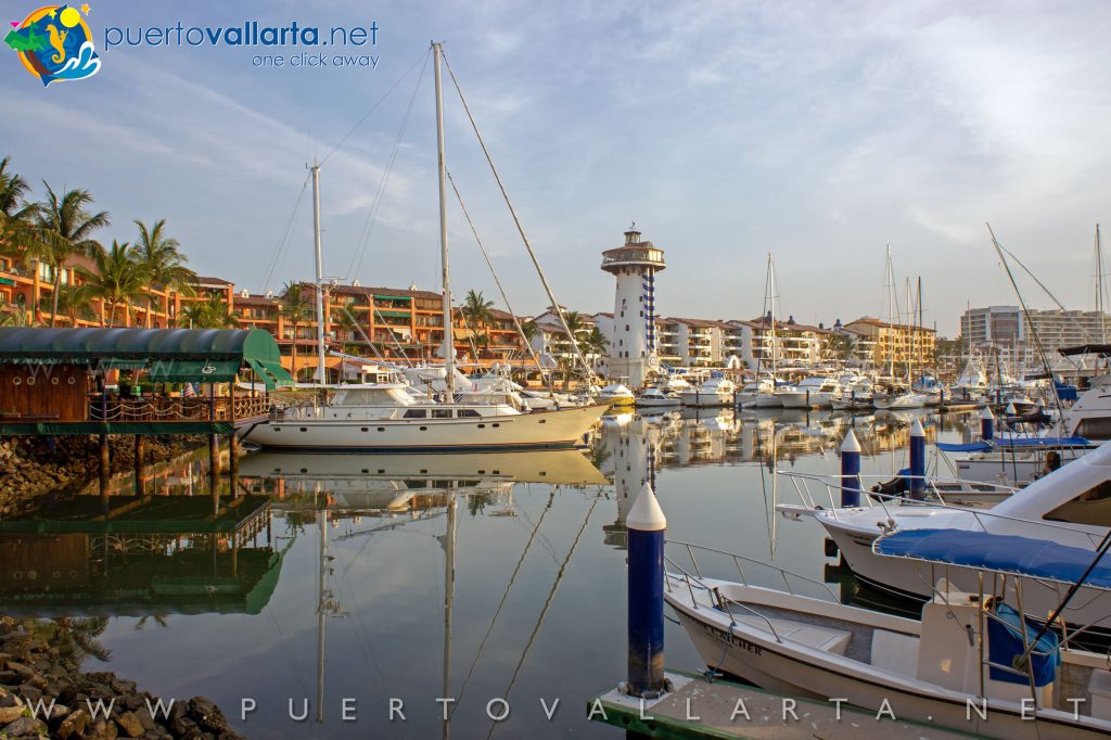The Marina Vallarta harbor and lighthouse