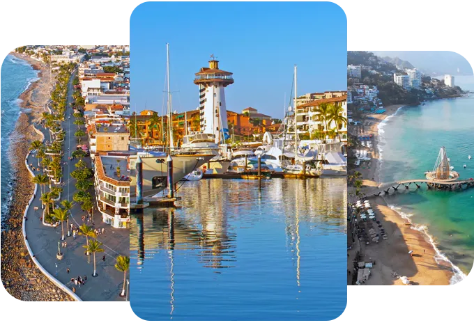 Puerto Vallarta Photo Collage: The boardwalk, Marina Vallarta, Los Muerto Beach
