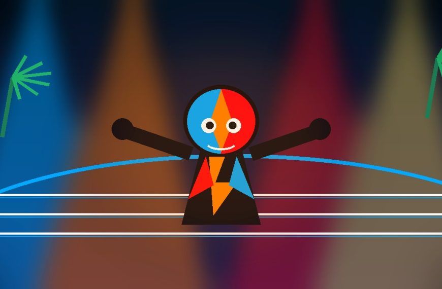 Abstract Puerto Vallarta lucha libre event hero with a colorful masked wrestler silhouette under arena lights